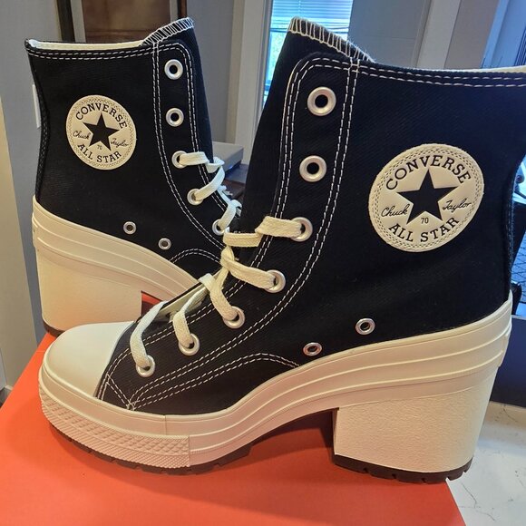 Converse Chuck 70 De Luxe Heel Hi Platform Shoes Women's 7.5 Black White NEW - Picture 1 of 10
